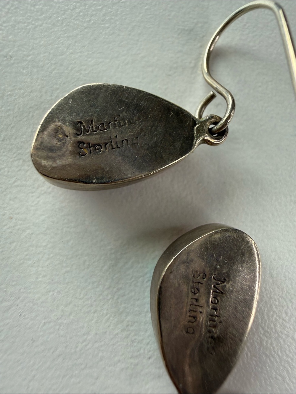 Martin Martinez Sterling Silver Teardrop Inlay Earrings with Red and Blue Opal - Picture 3 of 4